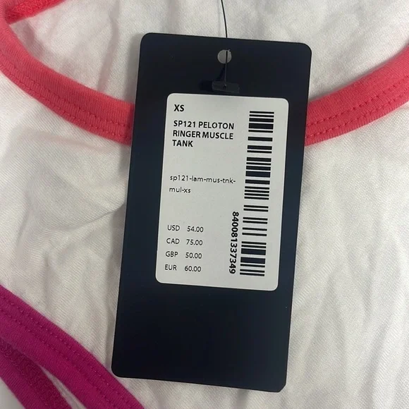 NWT Peloton Ringer Muscle Tank Top White Pink Blue Women's XS - Picture 4 of 7